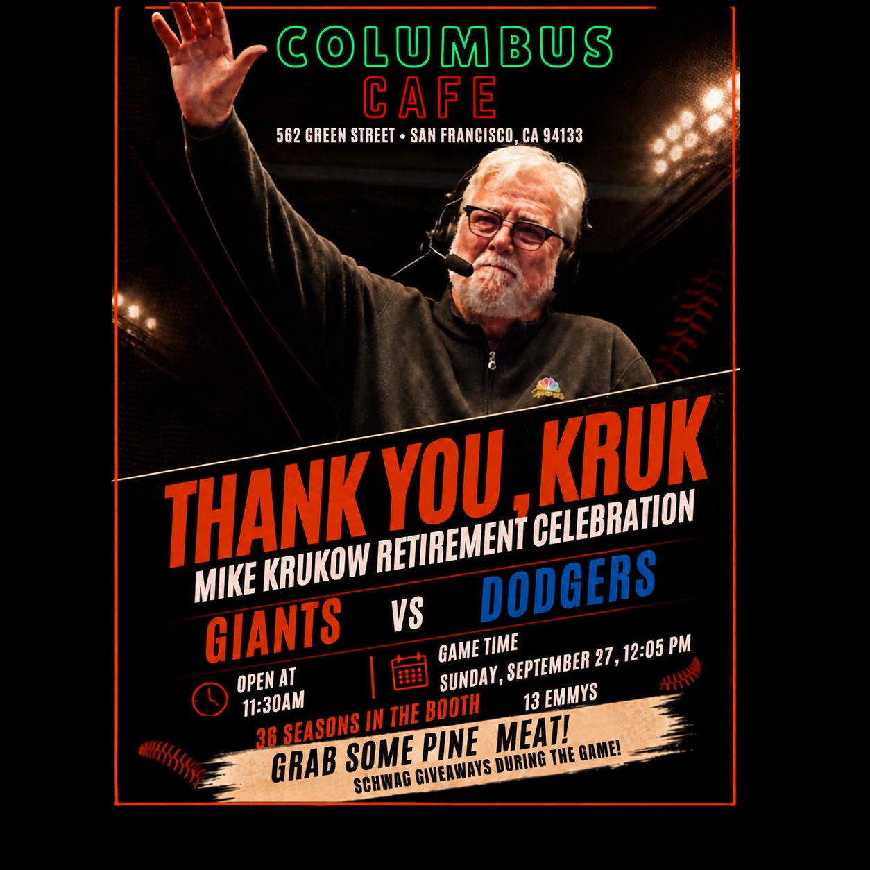 Bay Area sports legend celebration poster from Columbus Cafe Sports