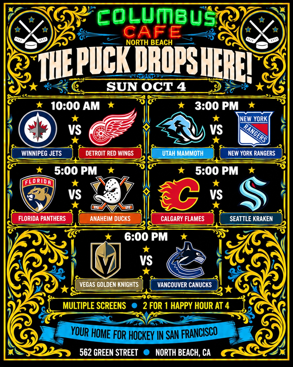 Hockey Hockey Hockey matchup poster from Columbus Cafe Sports